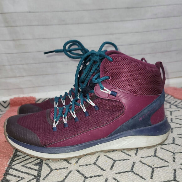 Columbia Trailstorm Mid Waterproof Maroon/Teal Hiking Boots, sz 10.5 - Picture 1 of 15